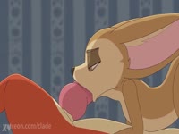 Furry bunny sucking the huge fat cock of a fox
